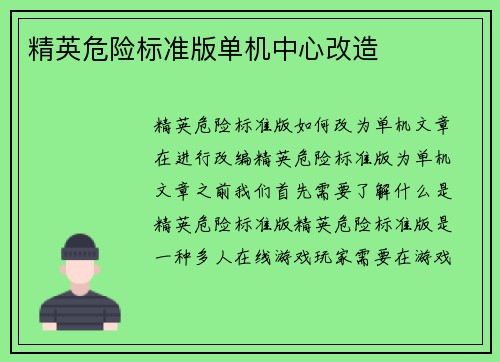 精英危险标准版单机中心改造