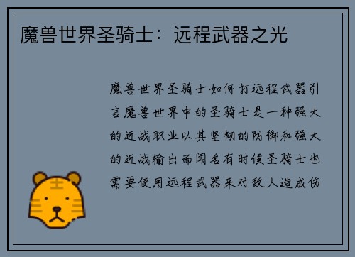 魔兽世界圣骑士：远程武器之光