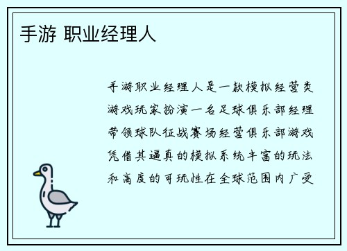手游 职业经理人